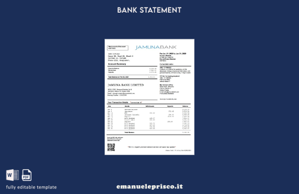 modello word di estratto conto bancario Bangladesh Jamuna in stile verificato